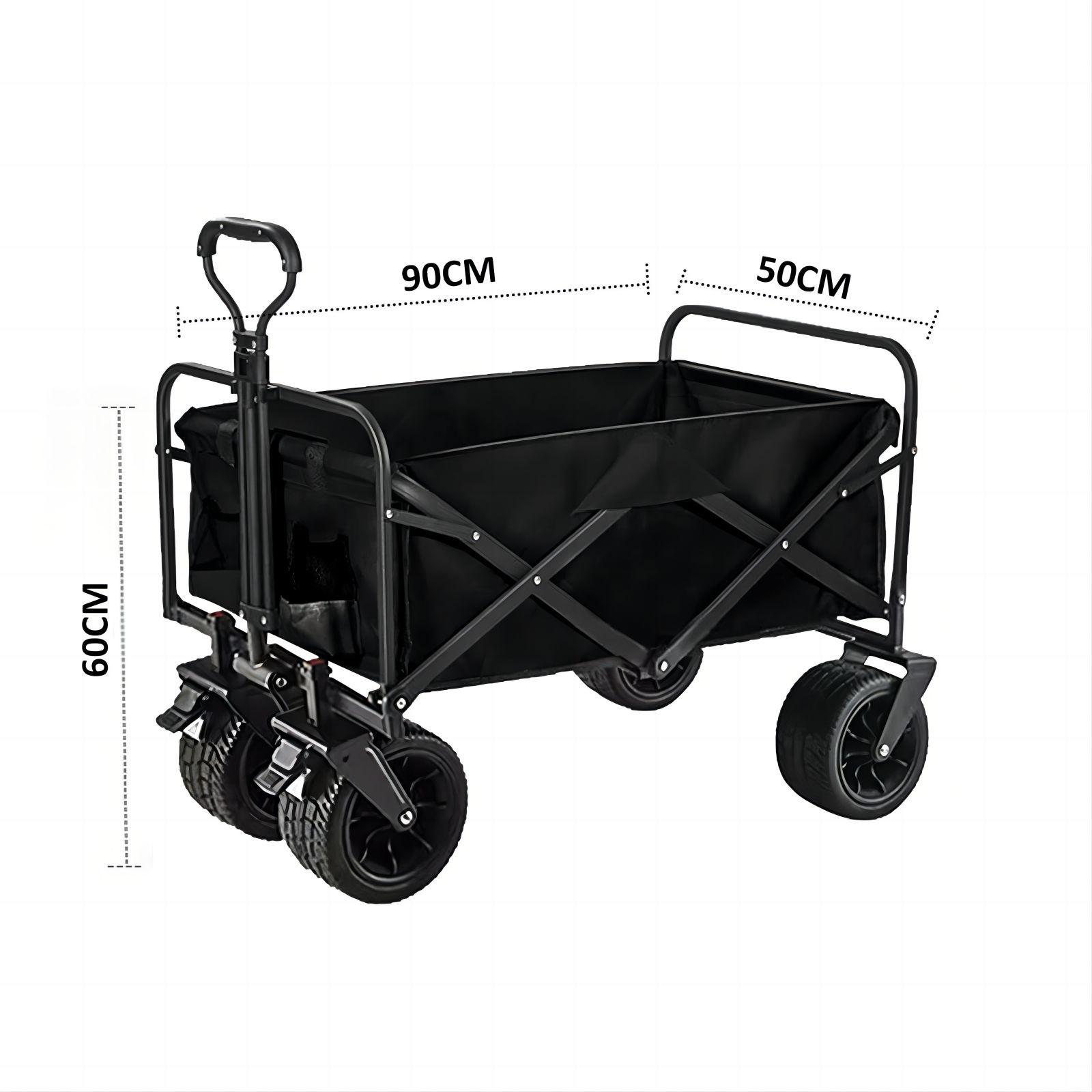 1PC Foldable Shopping Cart ( Black ), Heavy Duty Collapsible Wagon with All-Terrain 10cm Wheels, Load 150kg, Portable 160 Liter Large Capacity Beach Wagon, Camping, Garden, Beach Day, Picnics, Shopping, Outdoor Grocery Cart with Adjustable Handle