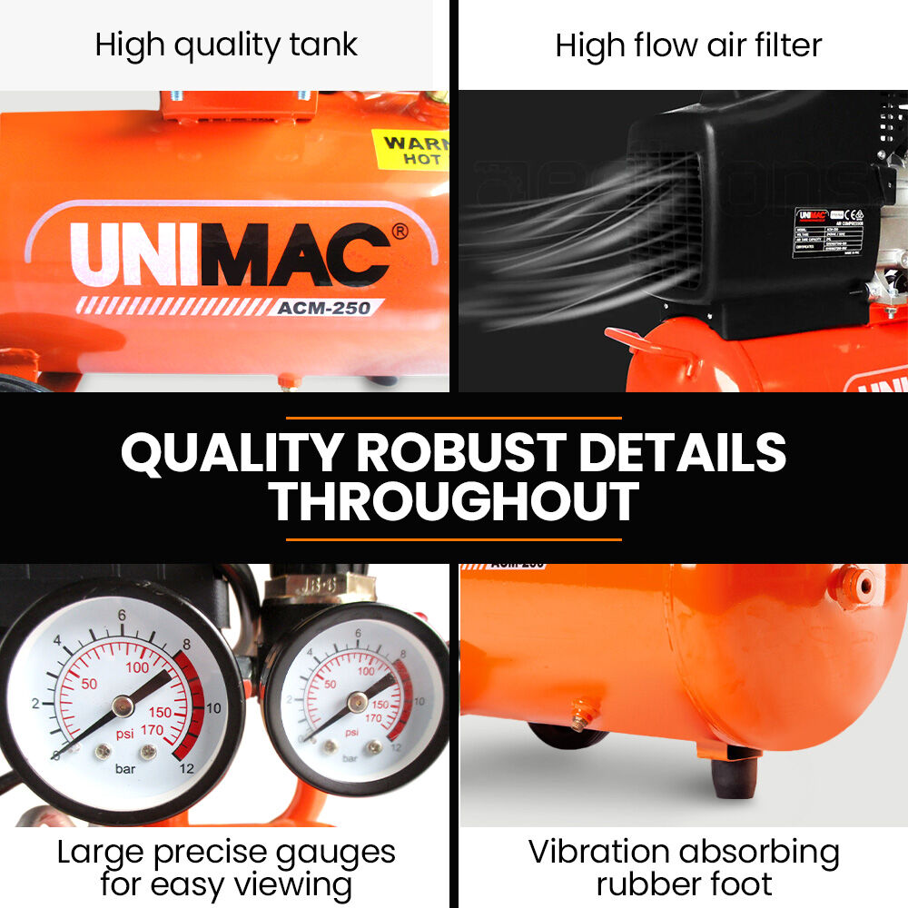 UNIMAC 24L 2.0HP Air Compressor, Direct Drive, 2 Couplers for Airtools Tyre Inflation, Portable, Electric