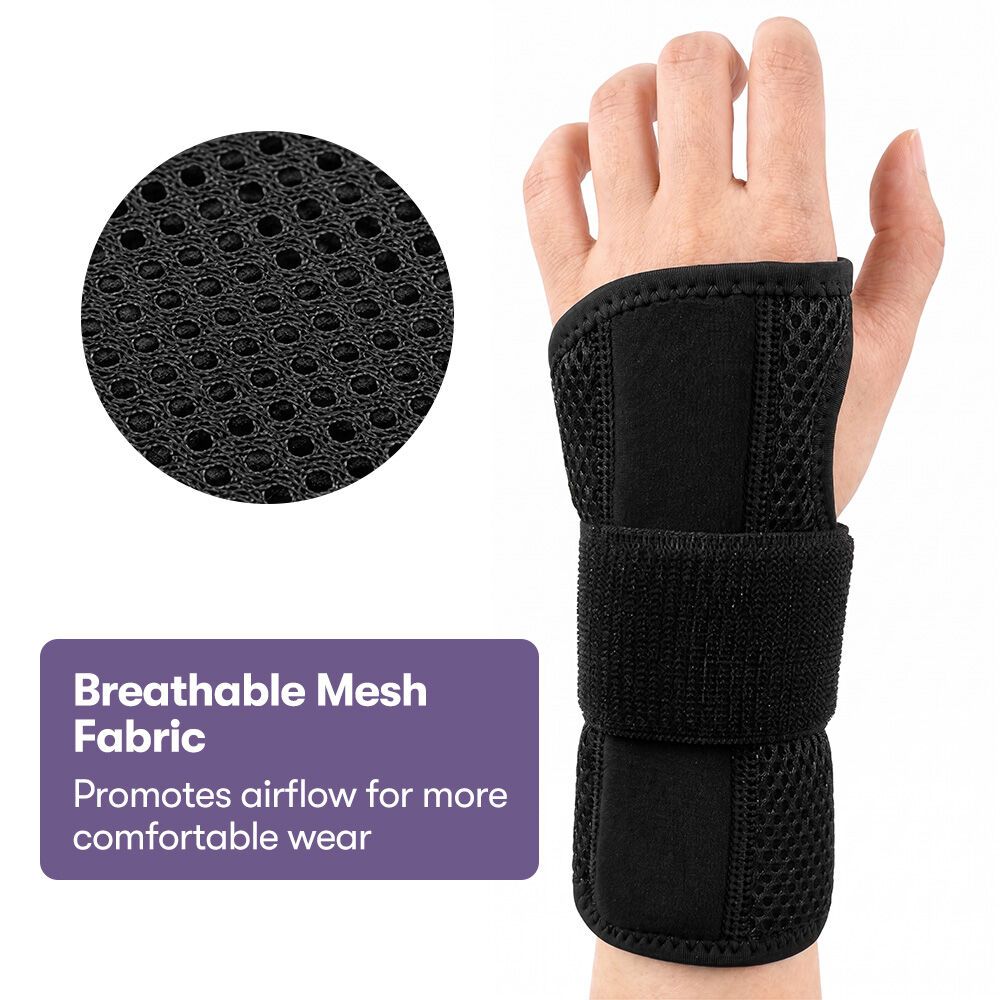 EQUIPMED Right Wrist and Hand Brace with Aluminium Splint & Flexible Support, Black