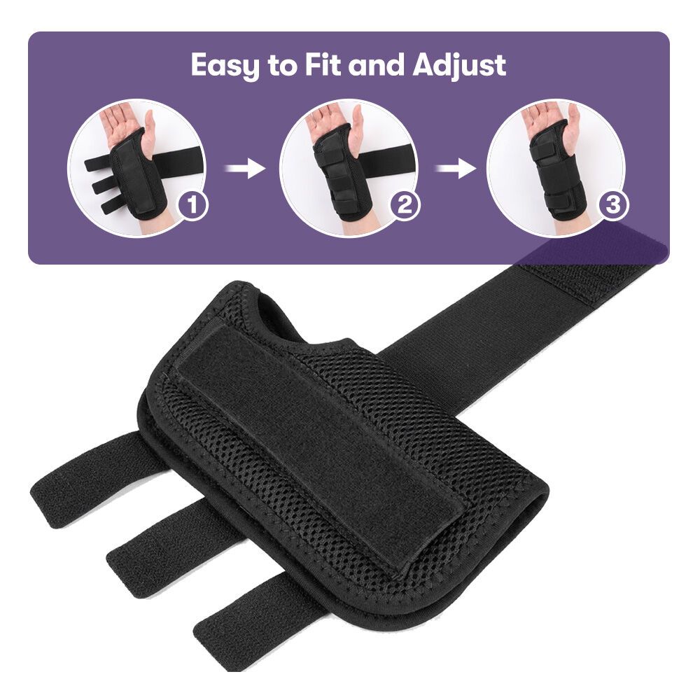 EQUIPMED Right Wrist and Hand Brace with Aluminium Splint & Flexible Support, Black