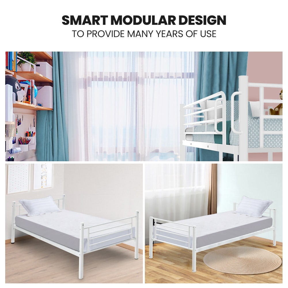 KINGSTON SLUMBER 2in1 King Single Metal Bunk Bed Frame, with Modular Design, Matte White