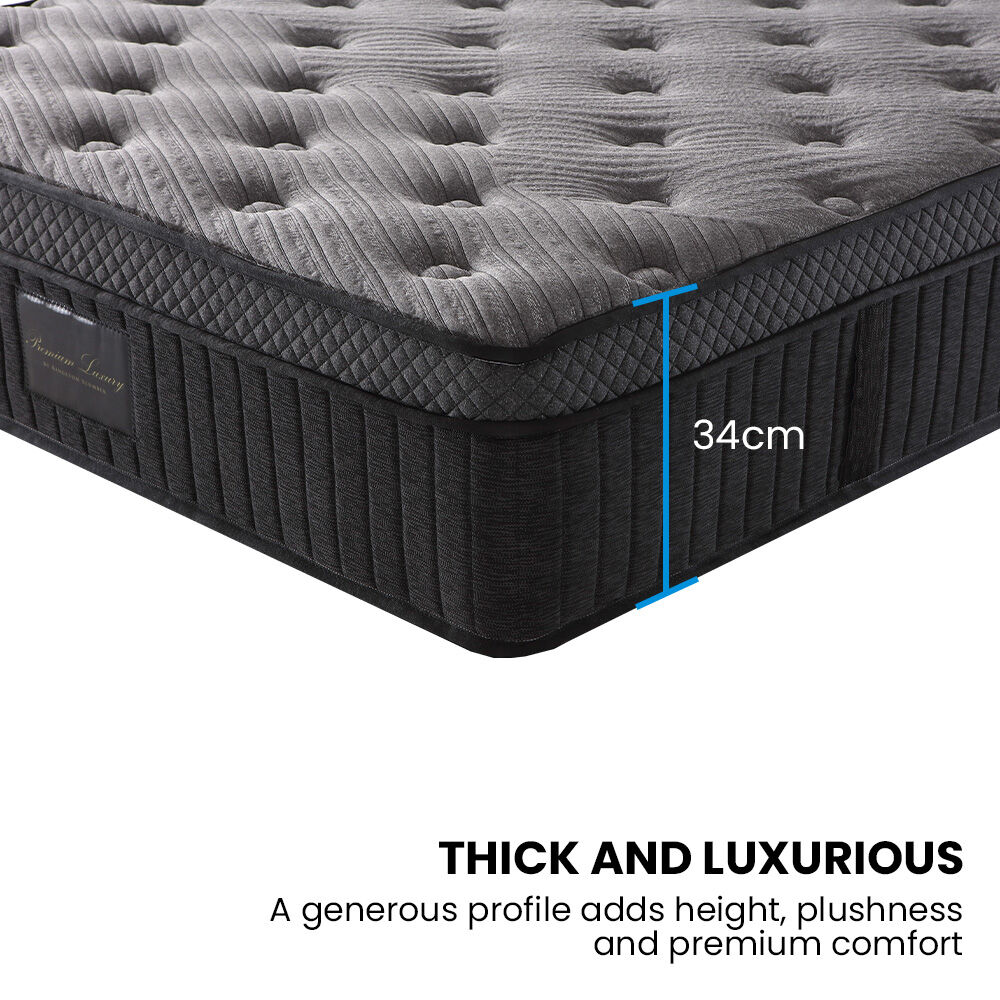 KINGSTON SLUMBER Premium Luxury 34cm Queen Mattress, Medium-Firm, Natural Latex Layer, Euro Top, 7-Zone Pocket Spring