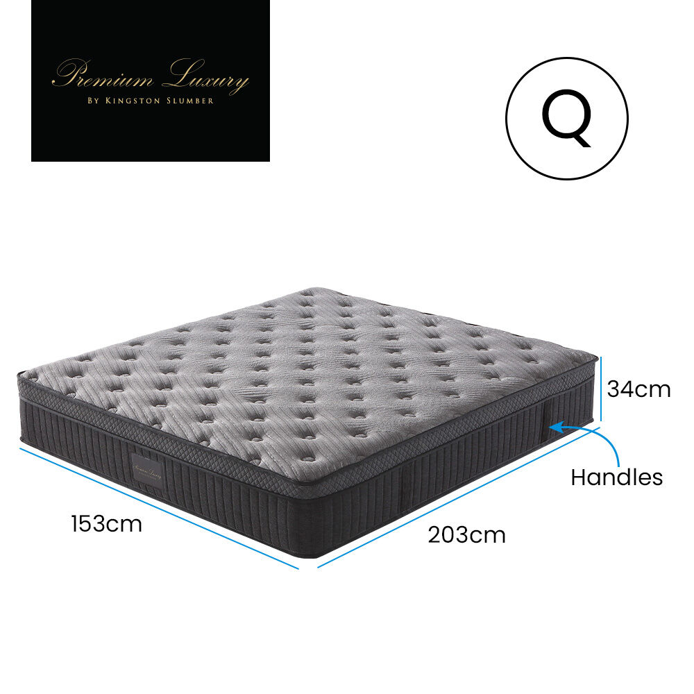 KINGSTON SLUMBER Premium Luxury 34cm Queen Mattress, Medium-Firm, Natural Latex Layer, Euro Top, 7-Zone Pocket Spring