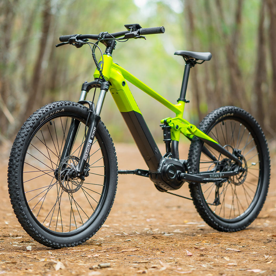 VALK Titan 9+ Electric Dual Suspension Mid Drive Mountain eMTB Bike, Medium Frame, Black/Lime