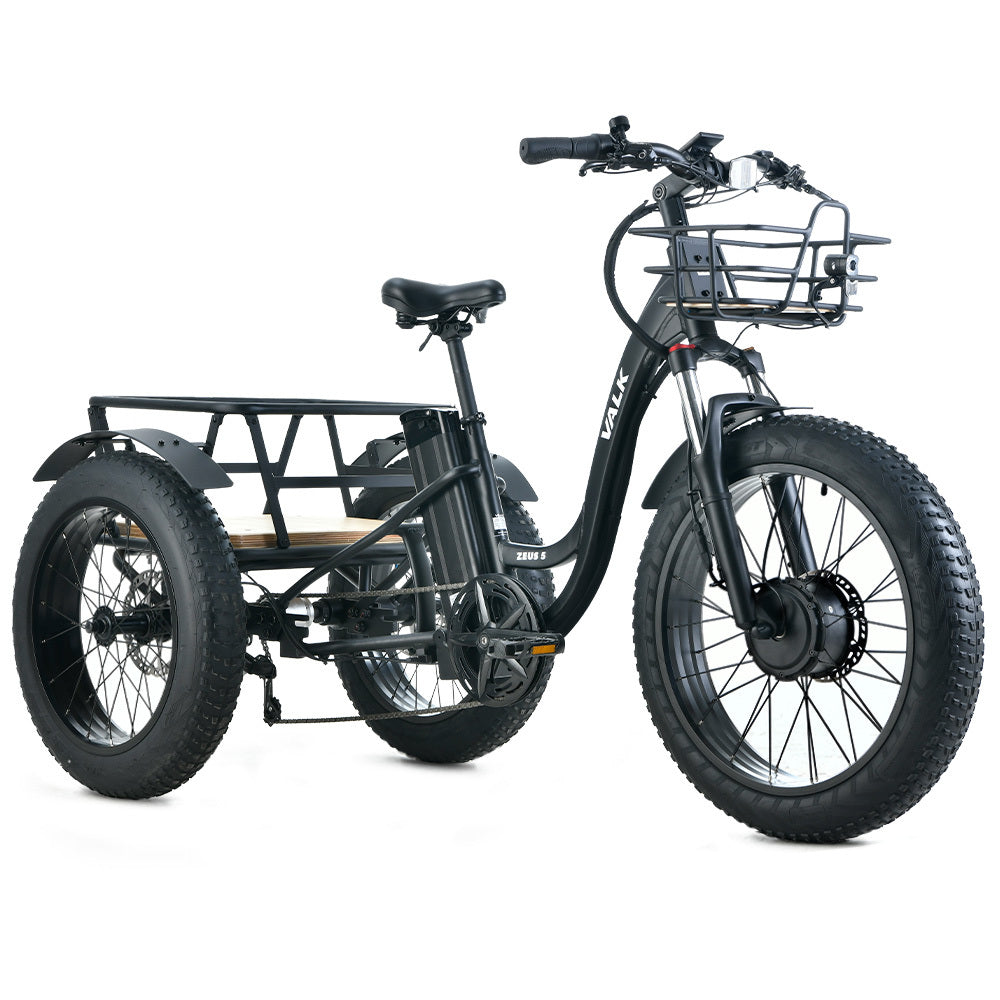 VALK Electric Fat Tyre Tricycle, 500W, Throttle, Hydraulic Disc Brakes, Alloy Frame, Suspension, Black