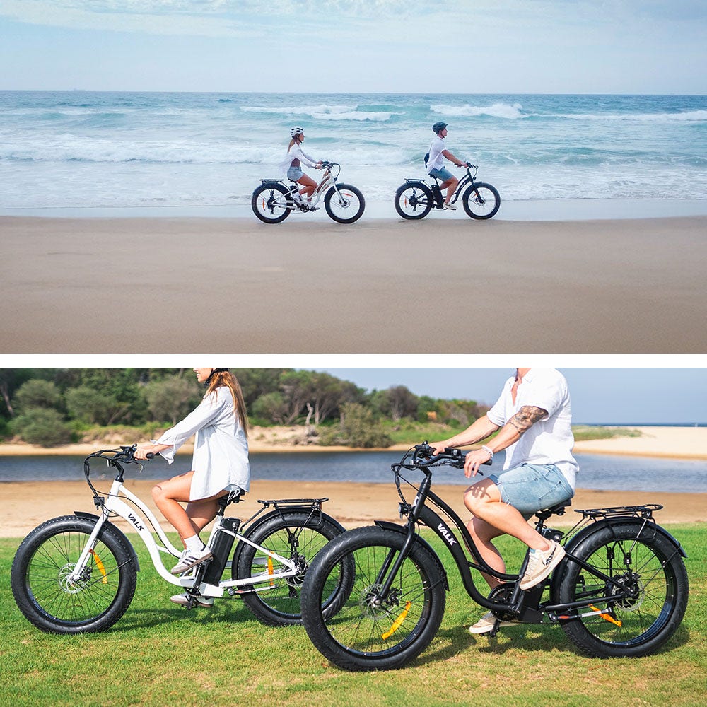 Valk Electric Fat Tyre Cruiser Bike, with Throttle, Step-Through eBike, Matte Black