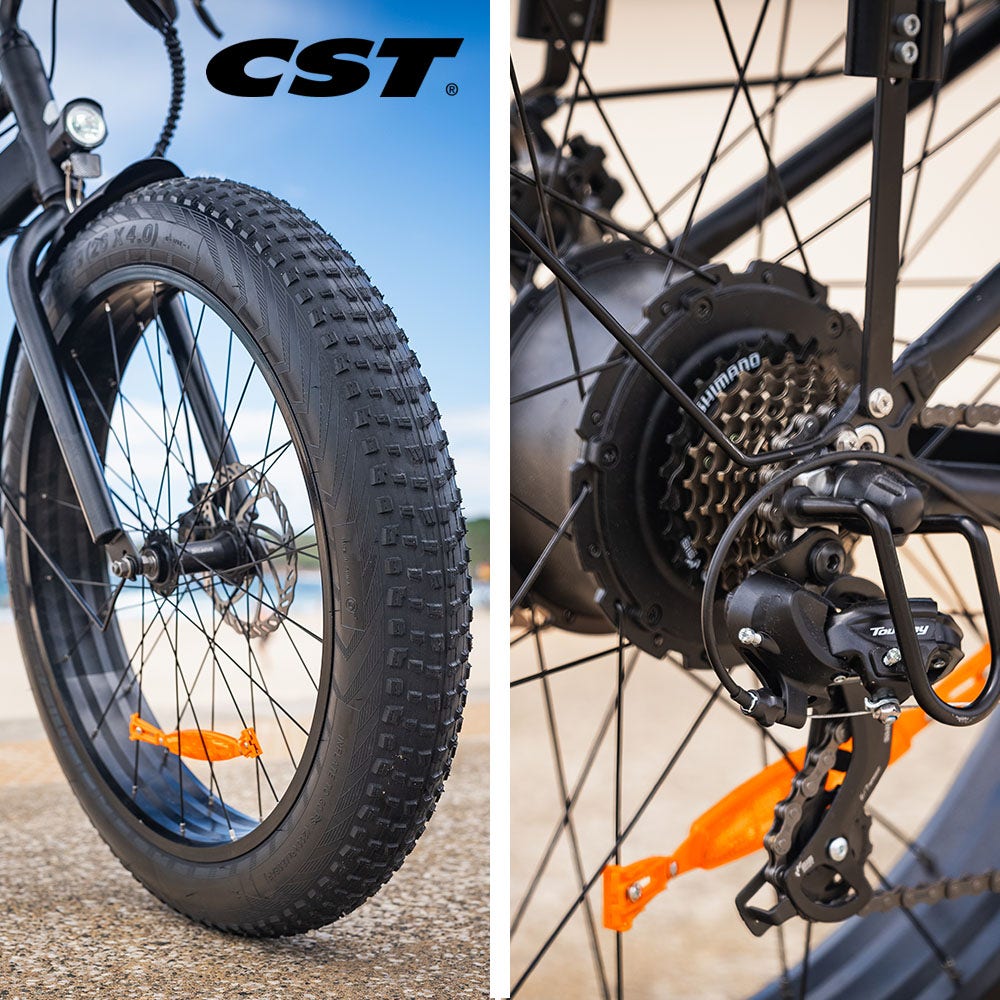 Valk Electric Fat Tyre Cruiser Bike, with Throttle, Step-Through eBike, Matte Black