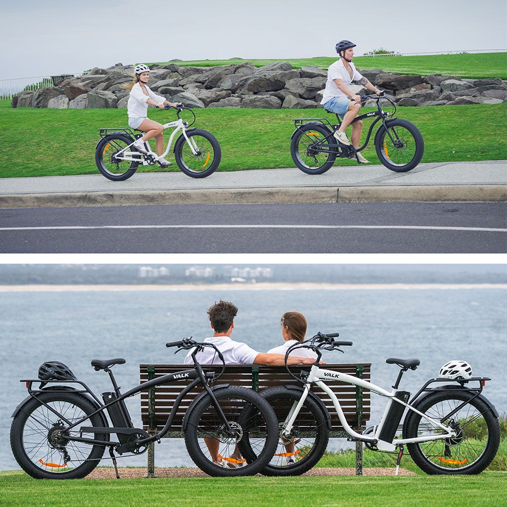 Valk Electric Fat Tyre Cruiser Bike, with Throttle, Step-Through eBike, Matte Black