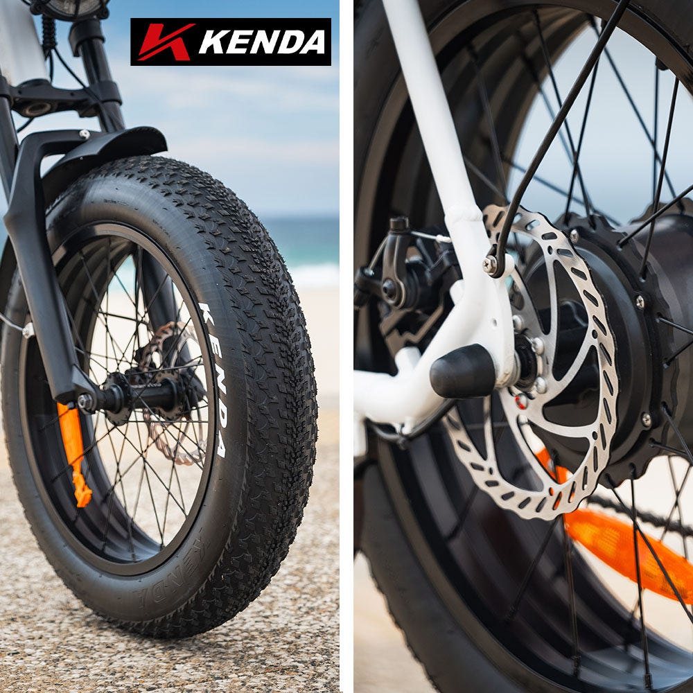 VALK Nomad Electric Fat Tyre Bike, 350W, 32km/hr, Throttle ebike, Disc Brakes, Step-Through Alloy, Shimano 7 spd, 20x4" Kenda Tyres, Suspension, White