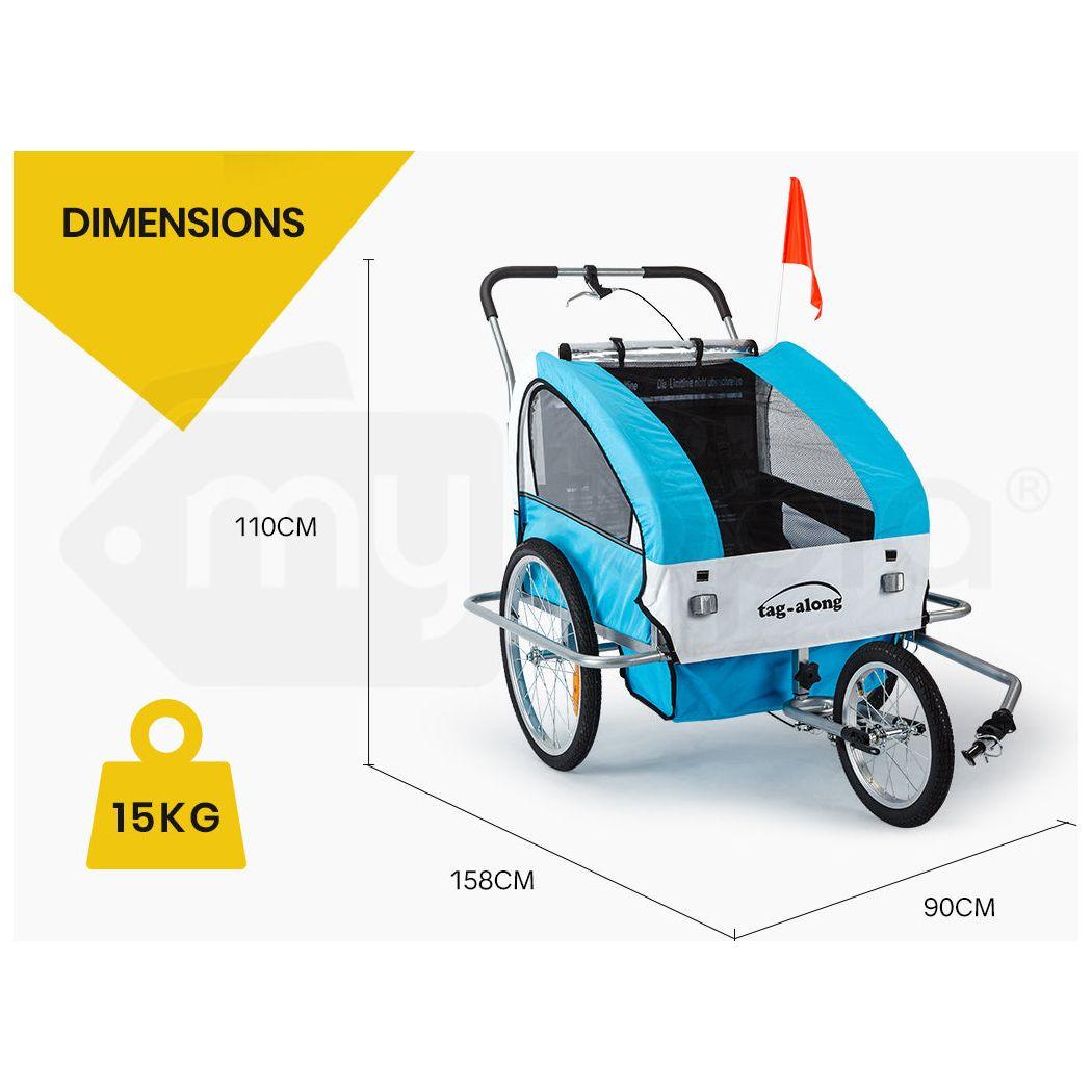 Tag-along Kids Bike Trailer Child Bicycle Pram Stroller Children Jogger Blue