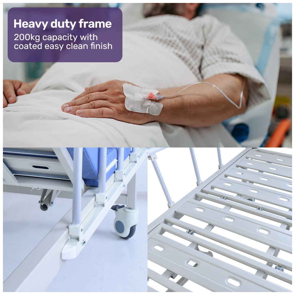 EQUIPMED Medical Bed, w/ Mattress & Over Bed Table, Back and Leg Lifting, Lateral Tilting, Commode Bowl, IV Pole, Home Aged Care or ICU Hospital