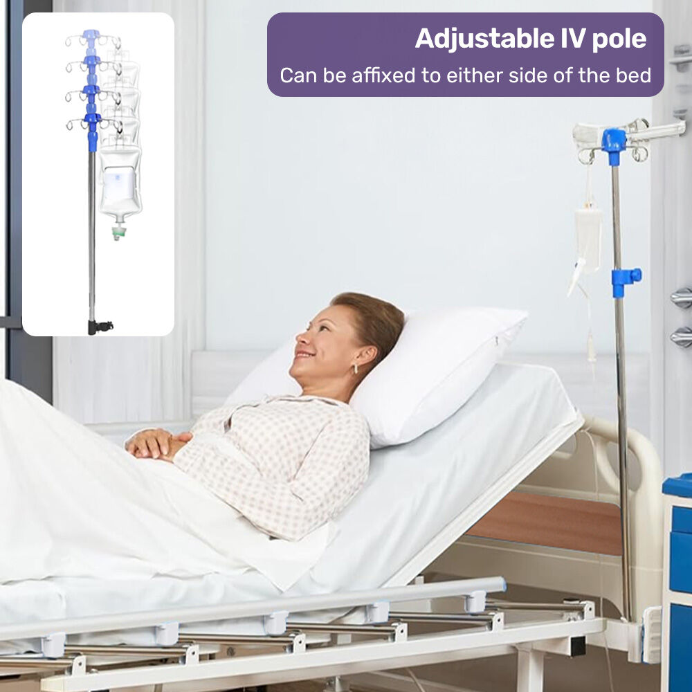 EQUIPMED Medical Bed, w/ Mattress & Over Bed Table, Back and Leg Lifting, Lateral Tilting, Commode Bowl, IV Pole, Home Aged Care or ICU Hospital