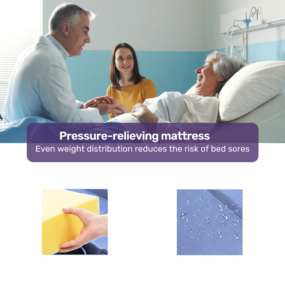 EQUIPMED Medical Bed, w/ Mattress & Over Bed Table, Back and Leg Lifting, Lateral Tilting, Commode Bowl, IV Pole, Home Aged Care or ICU Hospital