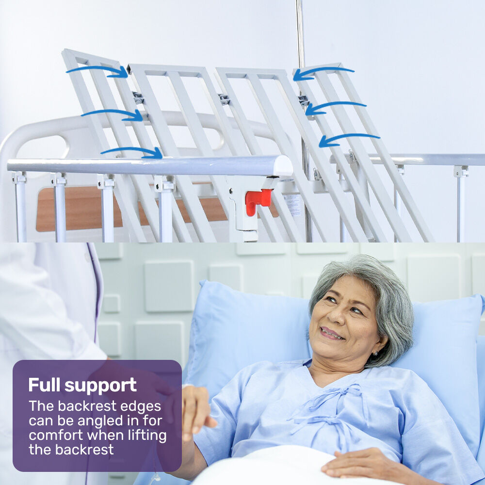 EQUIPMED Medical Bed, w/ Mattress & Over Bed Table, Back and Leg Lifting, Lateral Tilting, Commode Bowl, IV Pole, Home Aged Care or ICU Hospital