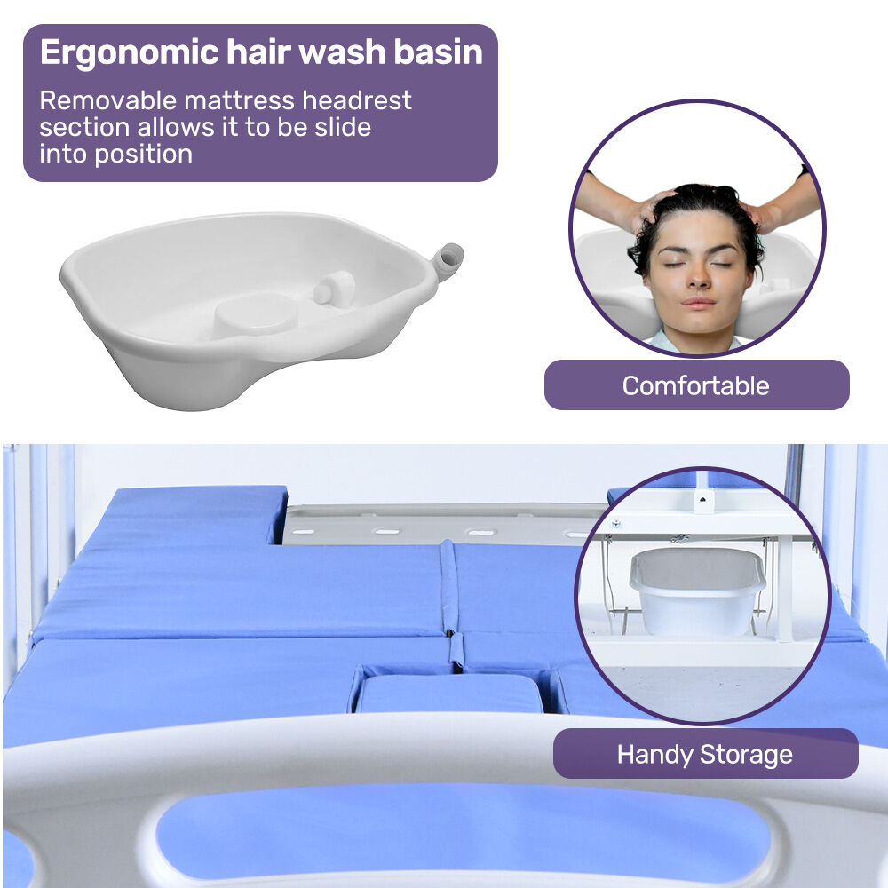 EQUIPMED Medical Bed, w/ Mattress & Over Bed Table, Back and Leg Lifting, Lateral Tilting, Commode Bowl, IV Pole, Home Aged Care or ICU Hospital