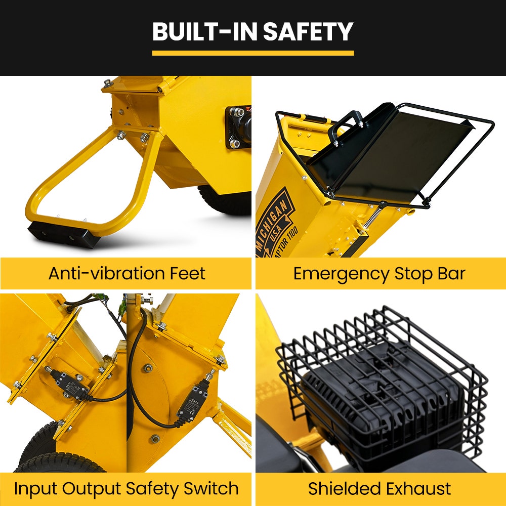MICHIGAN 7HP 212cc Petrol Wood Chipper, Tree Mulcher - Raptor 1100