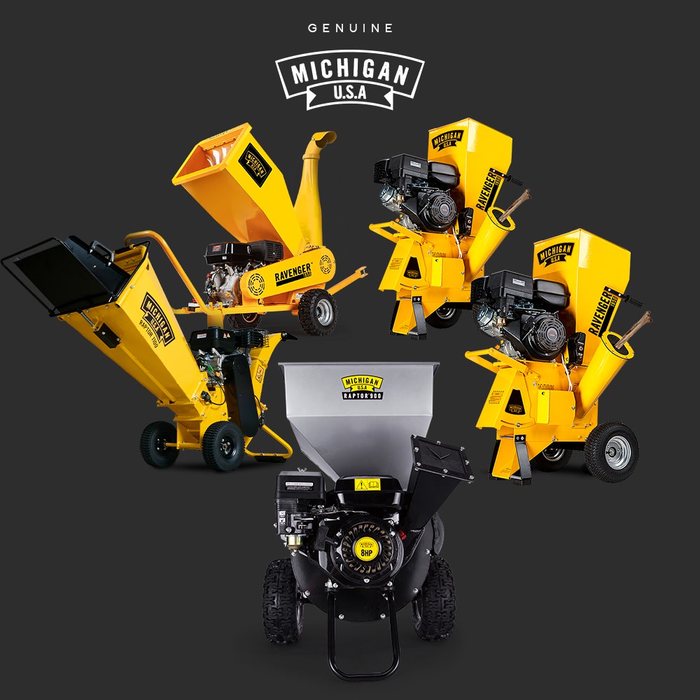 MICHIGAN 7HP 212cc Petrol Wood Chipper, Tree Mulcher - Raptor 1100