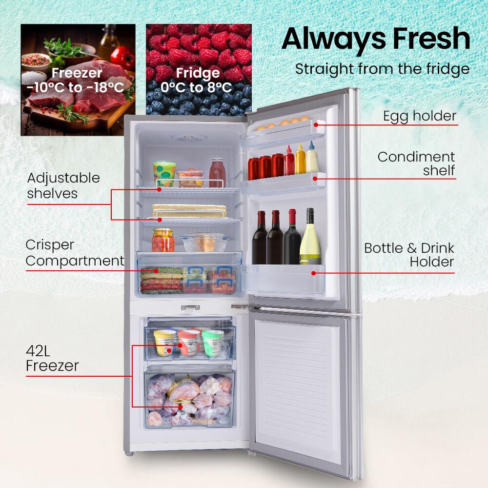 GECKO 139L Upright Portable Fridge / Freezer, 12V/24V/240V for Motorhome and Caravan, Silver