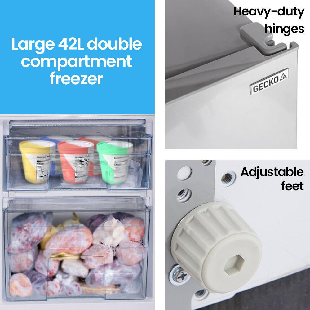 GECKO 139L Upright Portable Fridge / Freezer, 12V/24V/240V for Motorhome and Caravan, Silver