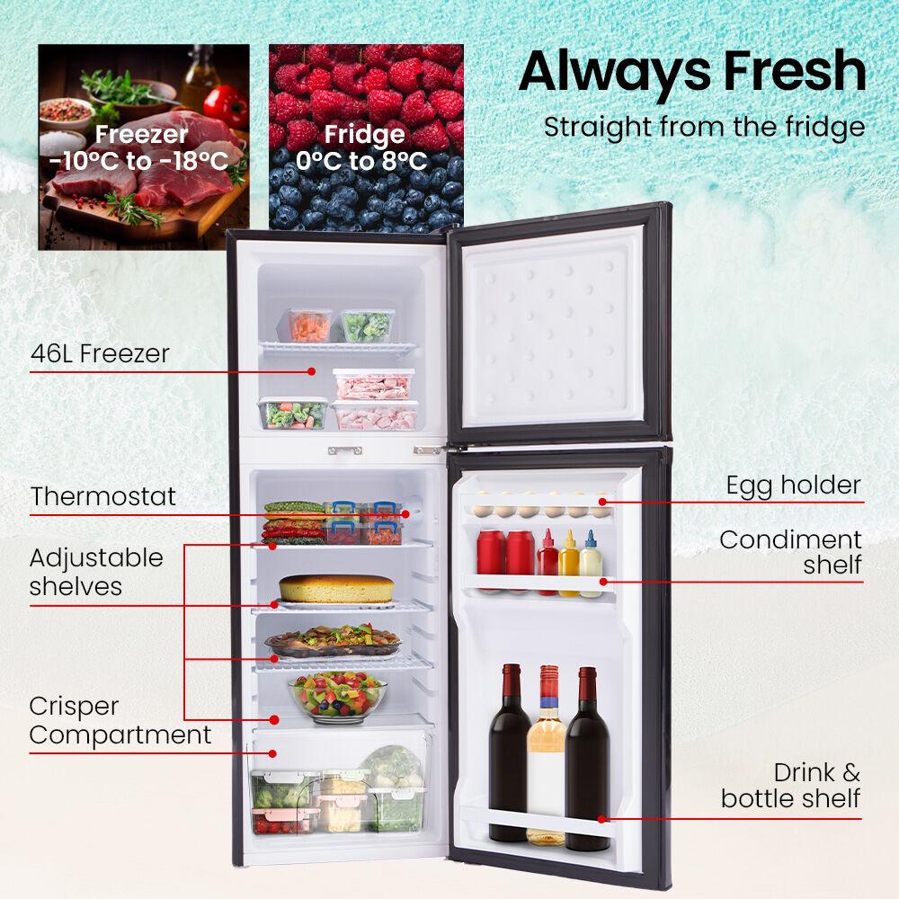 GECKO 142L Upright Portable Fridge / Freezer, 12V/24V/240V for Motorhome and Caravan, Black