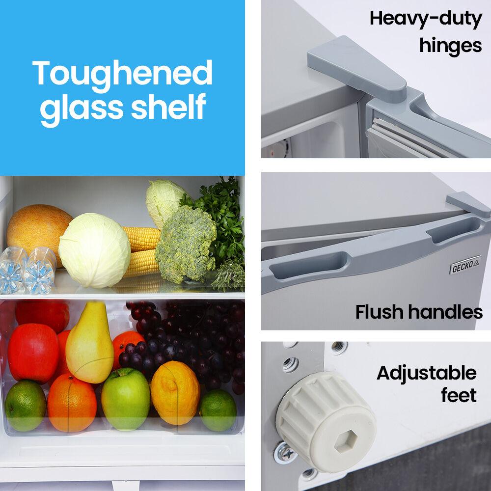 GECKO 142L Upright Portable Fridge / Freezer, 12V/24V/240V for Motorhome and Caravan, Silver