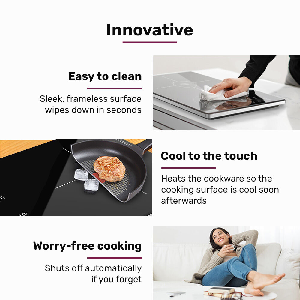 EUROCHEF Induction Cooktop, 2000W, 9 Heat Levels, Fast Electric Portable Cooker, Touch Controls