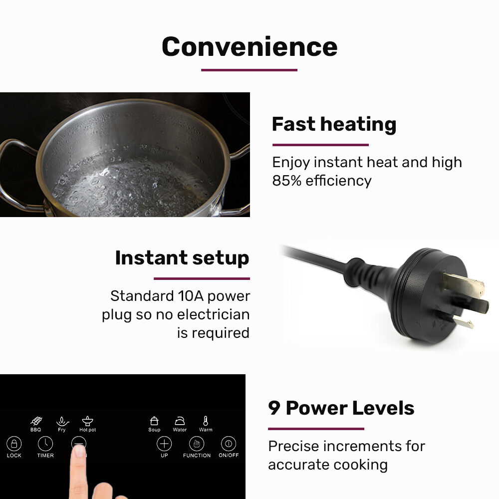 EUROCHEF Induction Cooktop, 2000W, 9 Heat Levels, Fast Electric Portable Cooker, Touch Controls