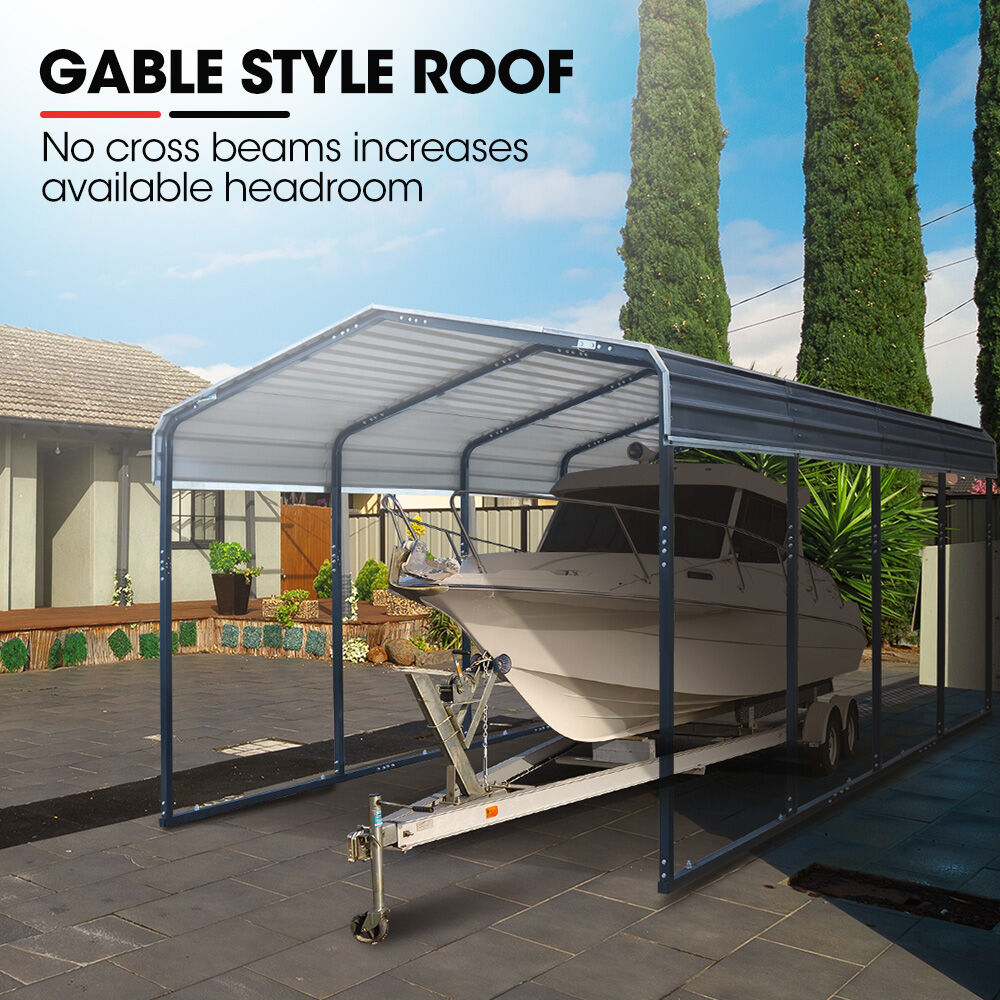 SHADE SHIELD Single Carport Shed 3.3 x 6 x 2.9m, Galvanised Steel Frame, Powder Coated Gable Roof, Shelter for Car Caravan Boat Tractor Agricultural