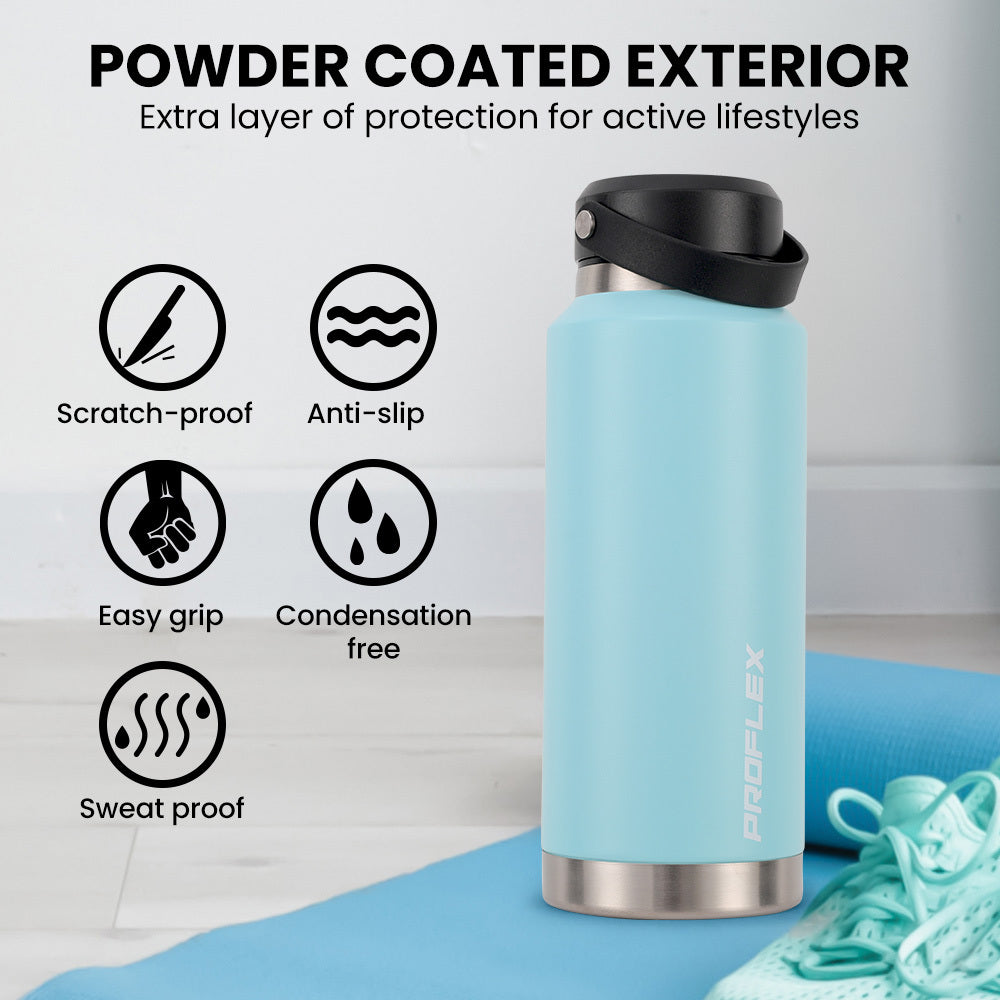 PROFLEX 1L Double Wall Insulated Stainless Steel Water Bottle, Drink Jug with Handle, Seafoam Green