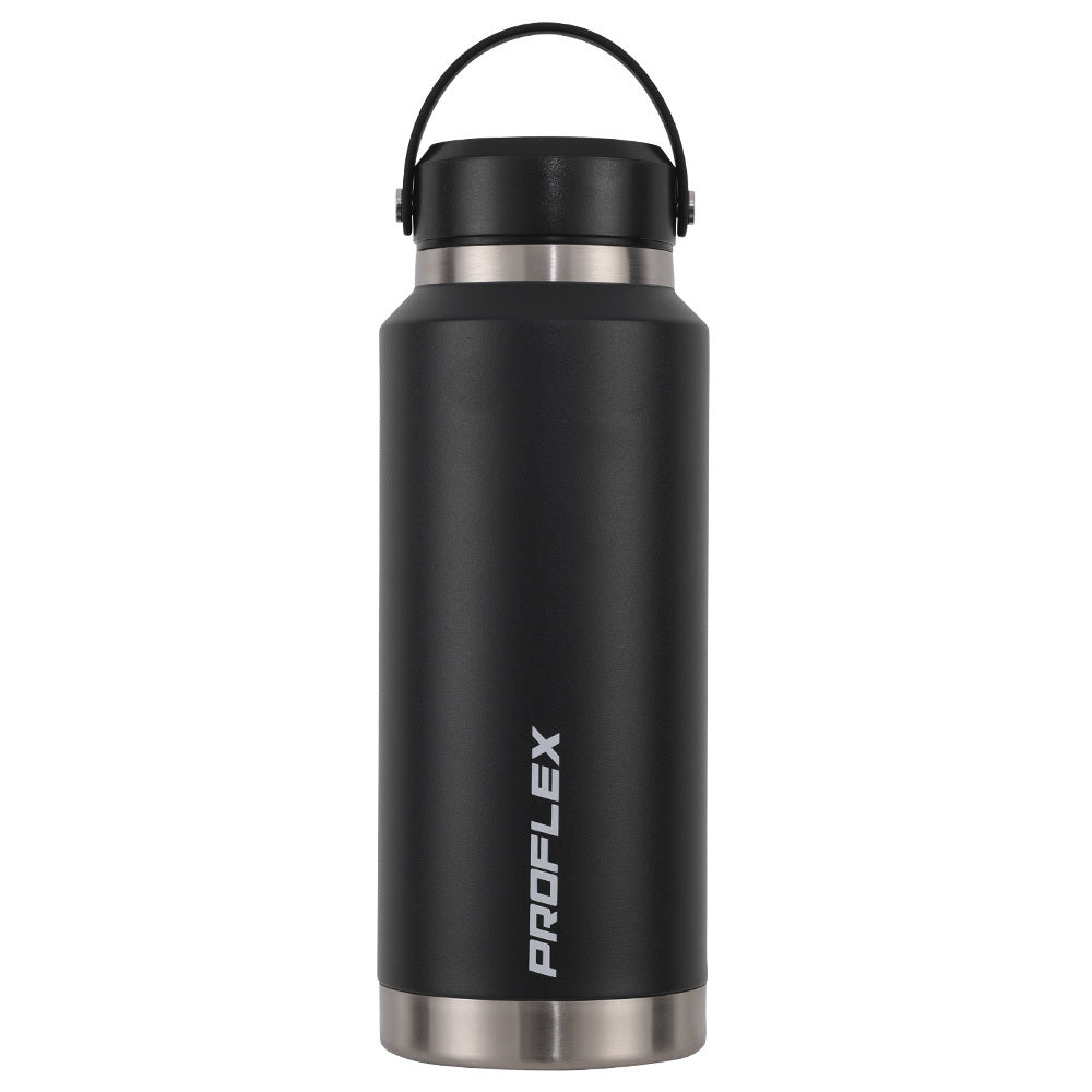 Proflex 1L Double Wall Insulated Stainless Steel Water Bottle, Drink Jug with Handle, Black