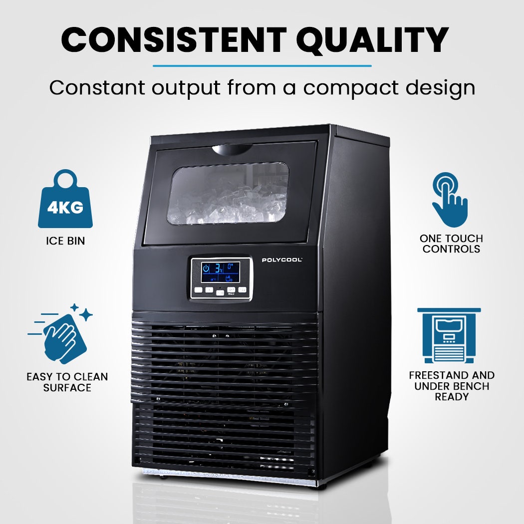 POLYCOOL Commercial Ice Maker Machine, up to 35kg/24hr, Timer & Self Cleaning Programs