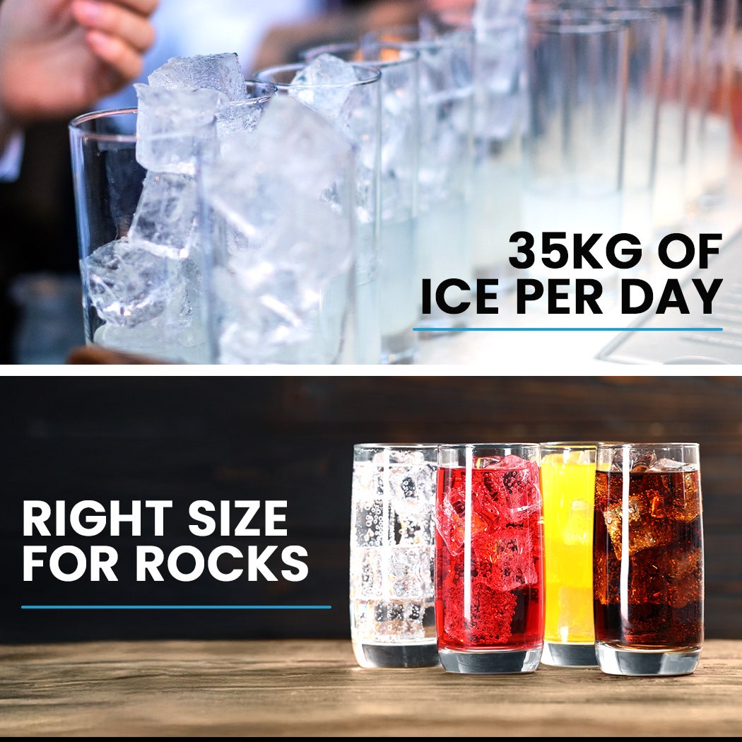 POLYCOOL Commercial Ice Maker Machine, up to 35kg/24hr, Timer & Self Cleaning Programs