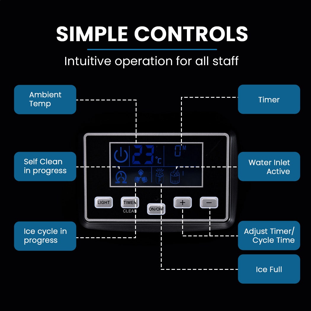 POLYCOOL Commercial Ice Maker Machine, up to 35kg/24hr, Timer & Self Cleaning Programs