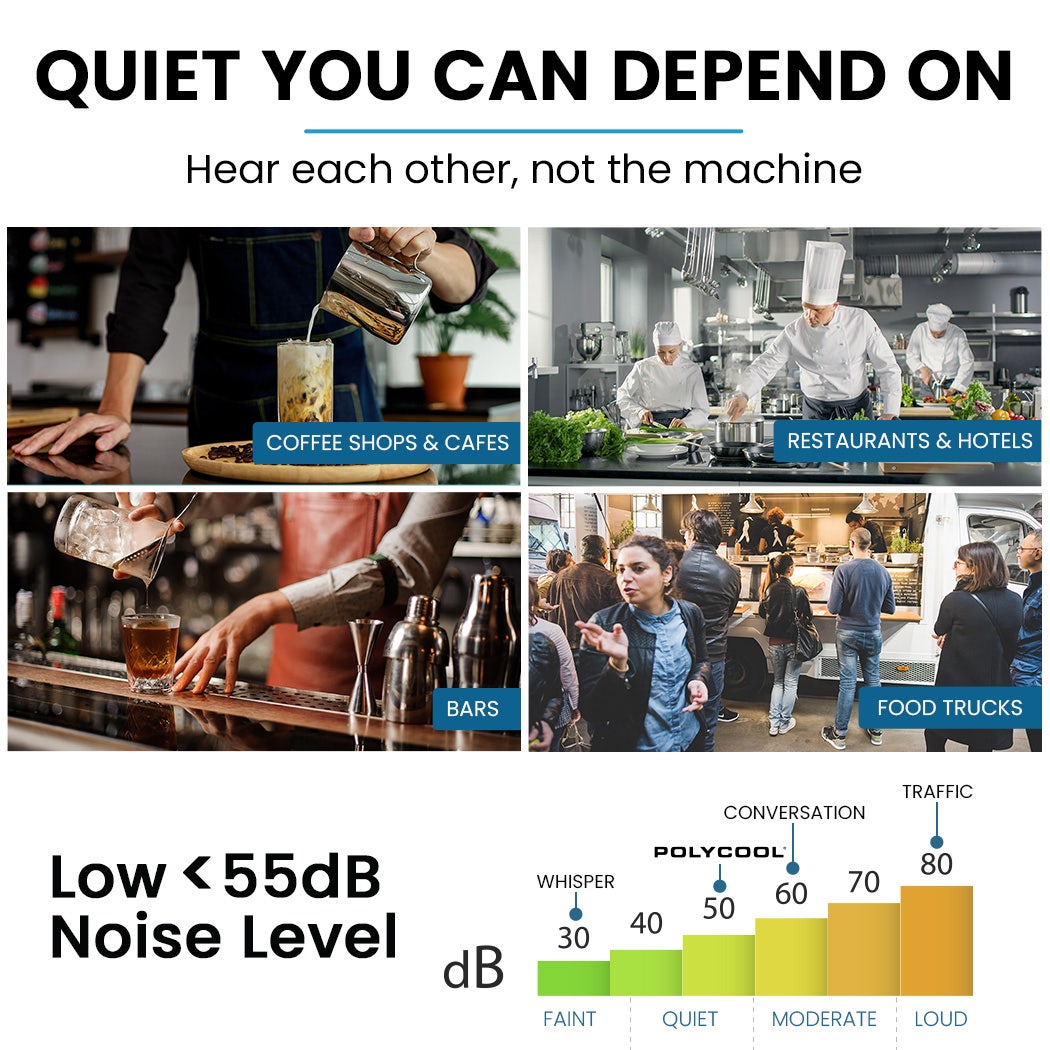 POLYCOOL Commercial Ice Maker Machine, up to 35kg/24hr, Timer & Self Cleaning Programs