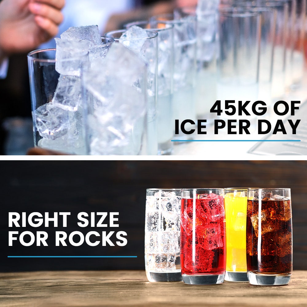 POLYCOOL Commercial Ice Maker Machine, up to 45kg/24hr, Timer & Self Cleaning Programs