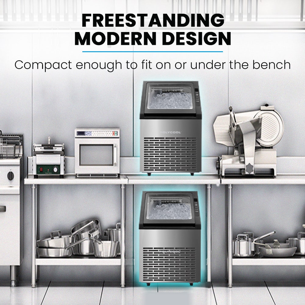 POLYCOOL Commercial Ice Maker Machine, up to 45kg/24hr, Timer & Self Cleaning Programs