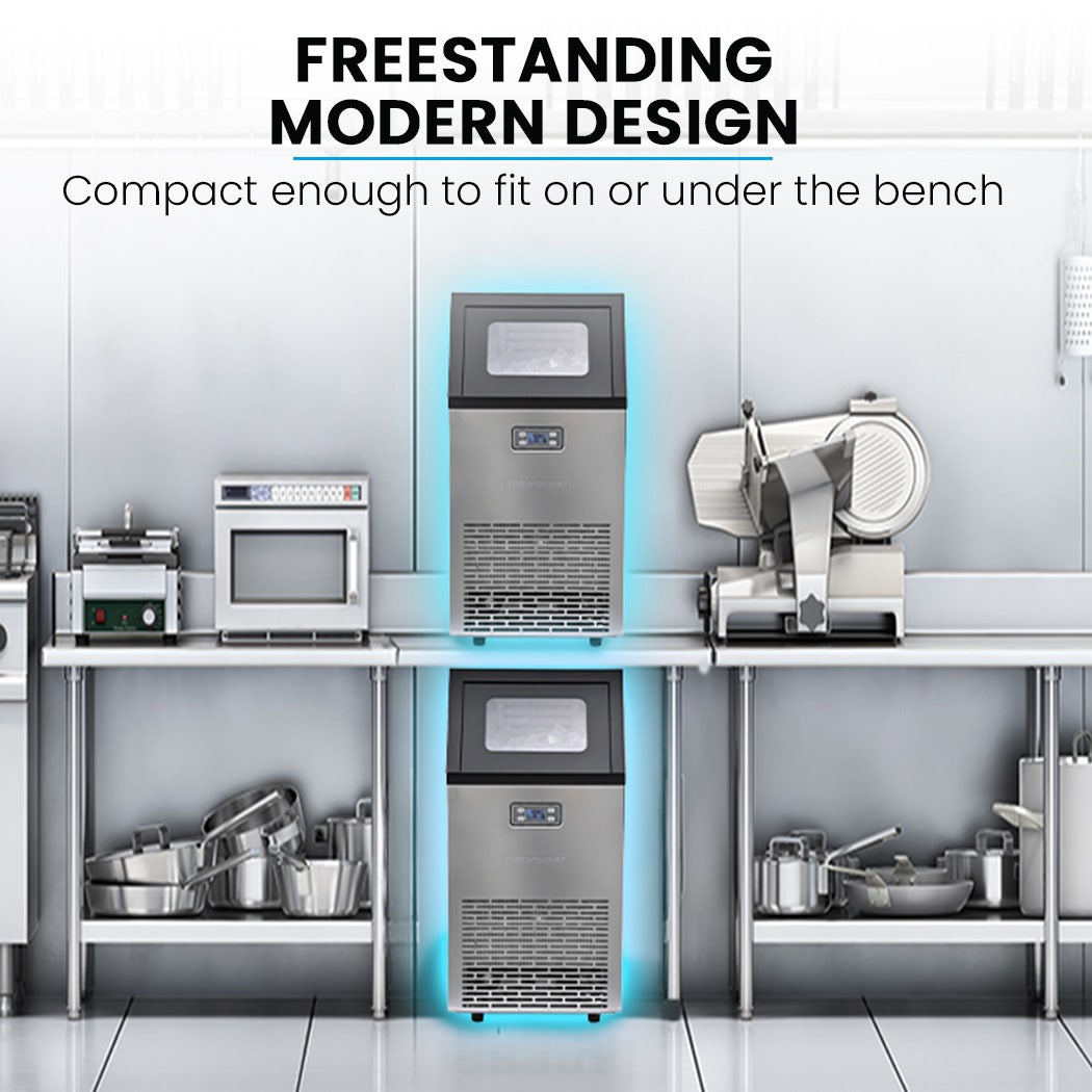POLYCOOL Commercial Ice Maker Machine, up to 60kg/24hr, Timer & Self Cleaning Programs