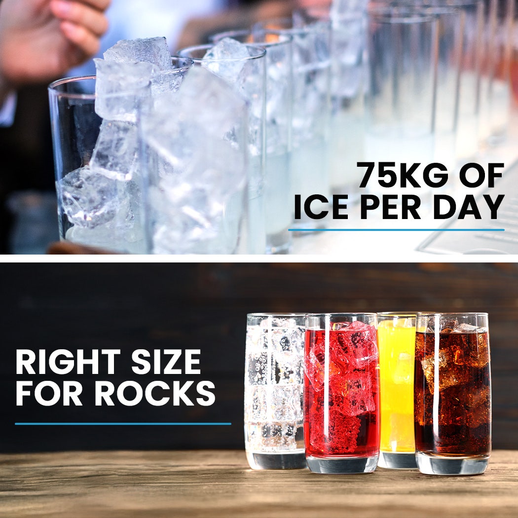 POLYCOOL Commercial Ice Maker Machine, up to 75kg/24hr, Timer & Self Cleaning Programs