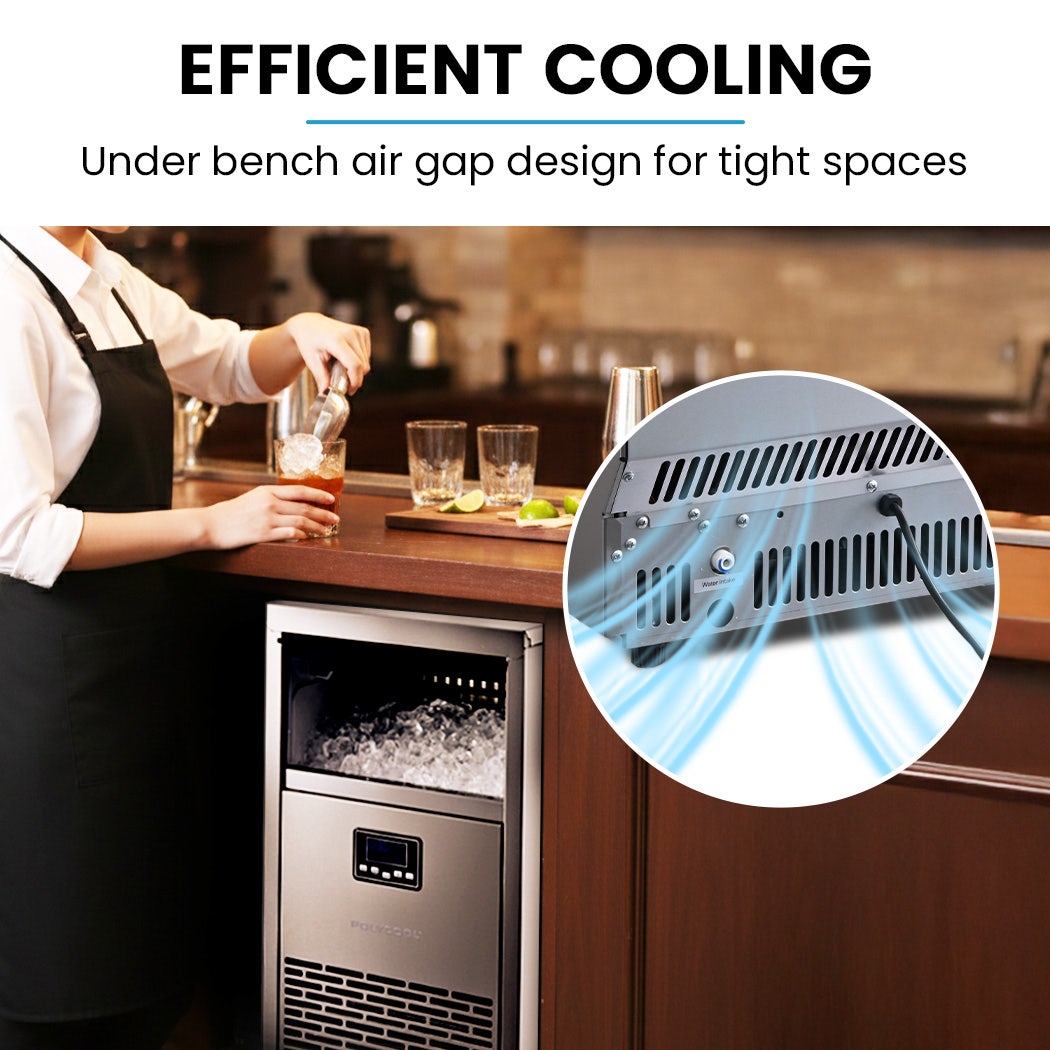 POLYCOOL Commercial Ice Maker Machine, up to 75kg/24hr, Timer & Self Cleaning Programs