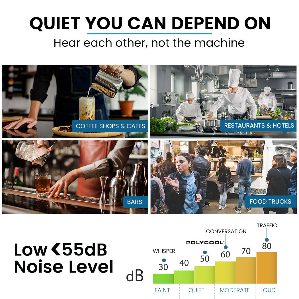 POLYCOOL Commercial Ice Maker Machine, up to 75kg/24hr, Timer & Self Cleaning Programs
