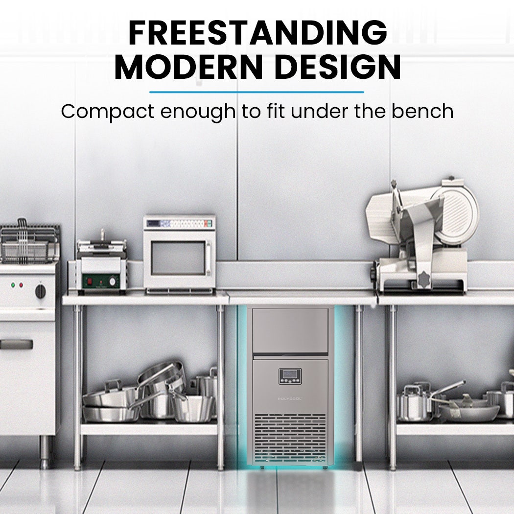 POLYCOOL Commercial Ice Maker Machine, up to 75kg/24hr, Timer & Self Cleaning Programs