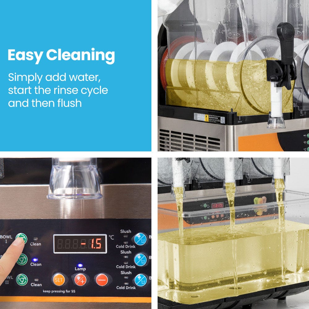 POLYCOOL 36L Triple Tank Commercial Slush Machine, Digital Control Panel, SAA Approved, Juice and Frozen Slushy Maker