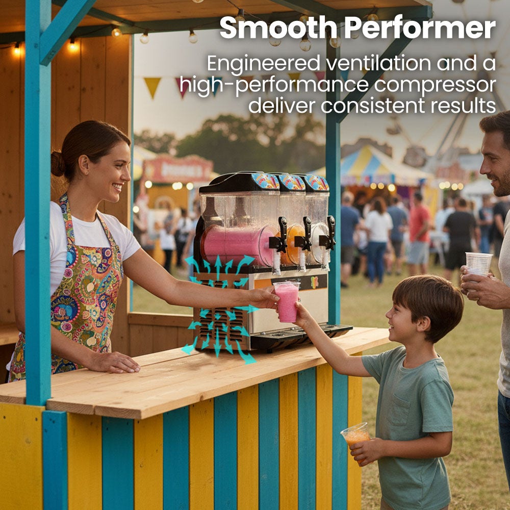 POLYCOOL 36L Triple Tank Commercial Slush Machine, Digital Control Panel, SAA Approved, Juice and Frozen Slushy Maker