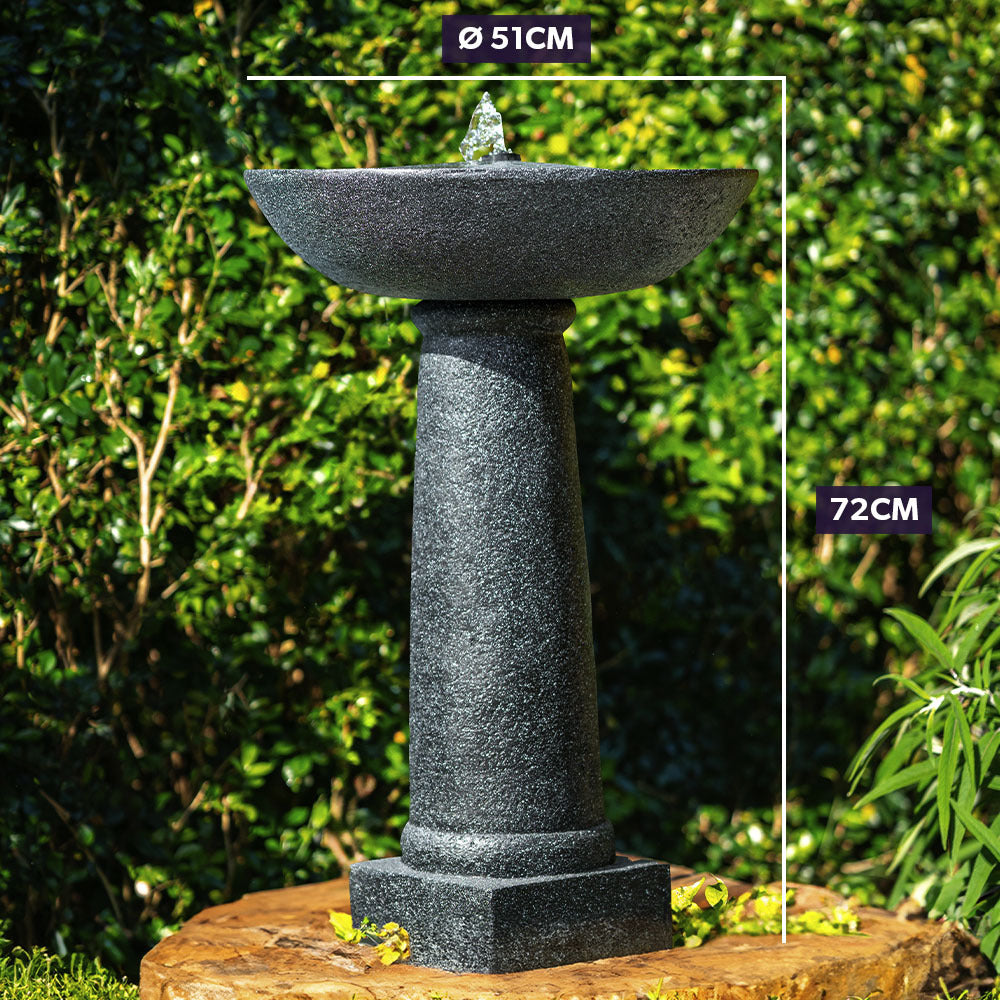 Protege Bird Bath Solar Water Feature Fountain, Contemporary Birdbath Design, with Panel Kit, LED Lights, Dark Grey