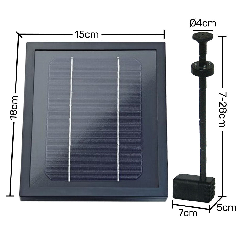 Protege Water Feature Fountain Pond Pump, w/ Solar Panel, Lithium Battery, Remote Control, Nozzle kit