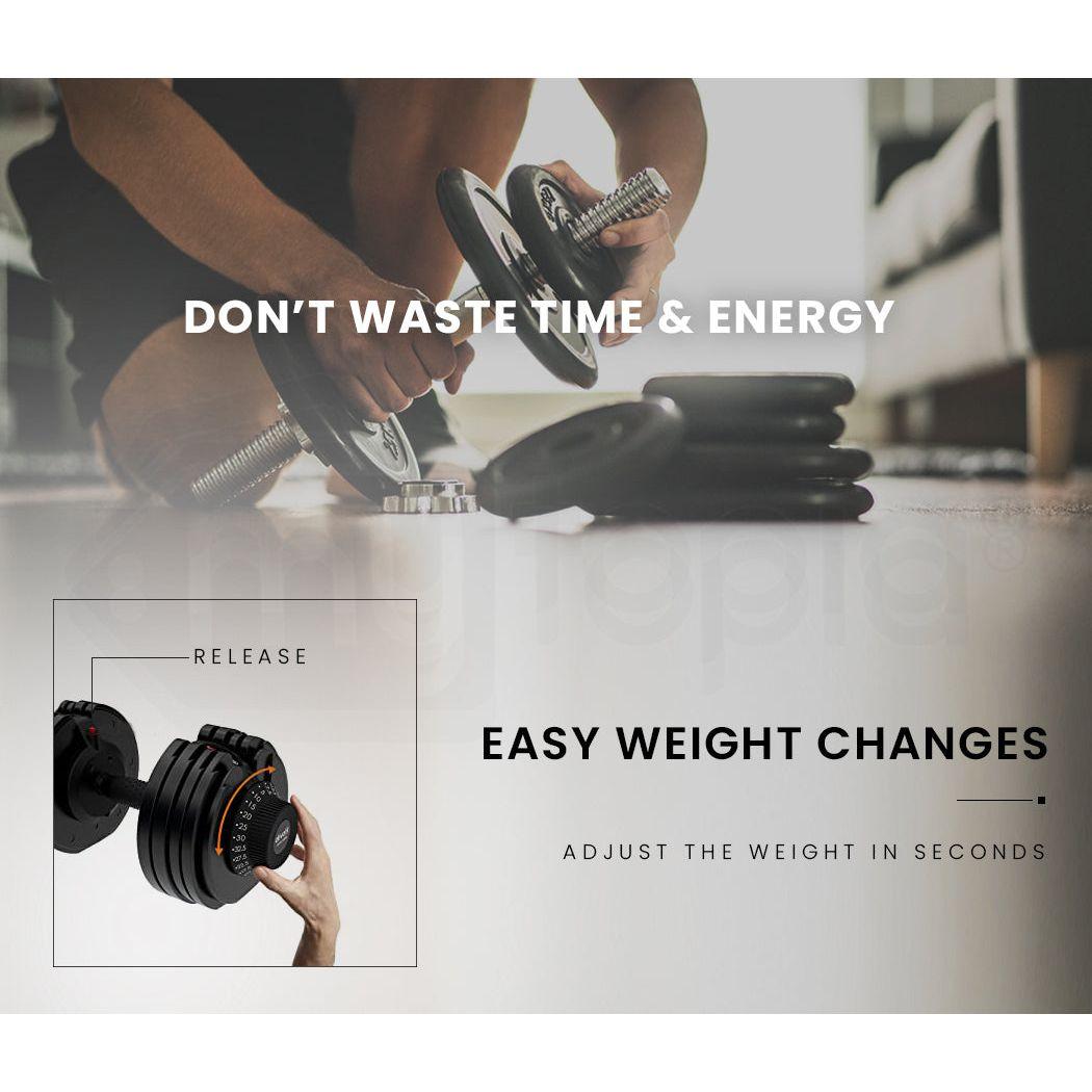 ATIVAFIT 32.5kg Single Adjustable Weight Dumbbell, for Home Gym Fitness Training