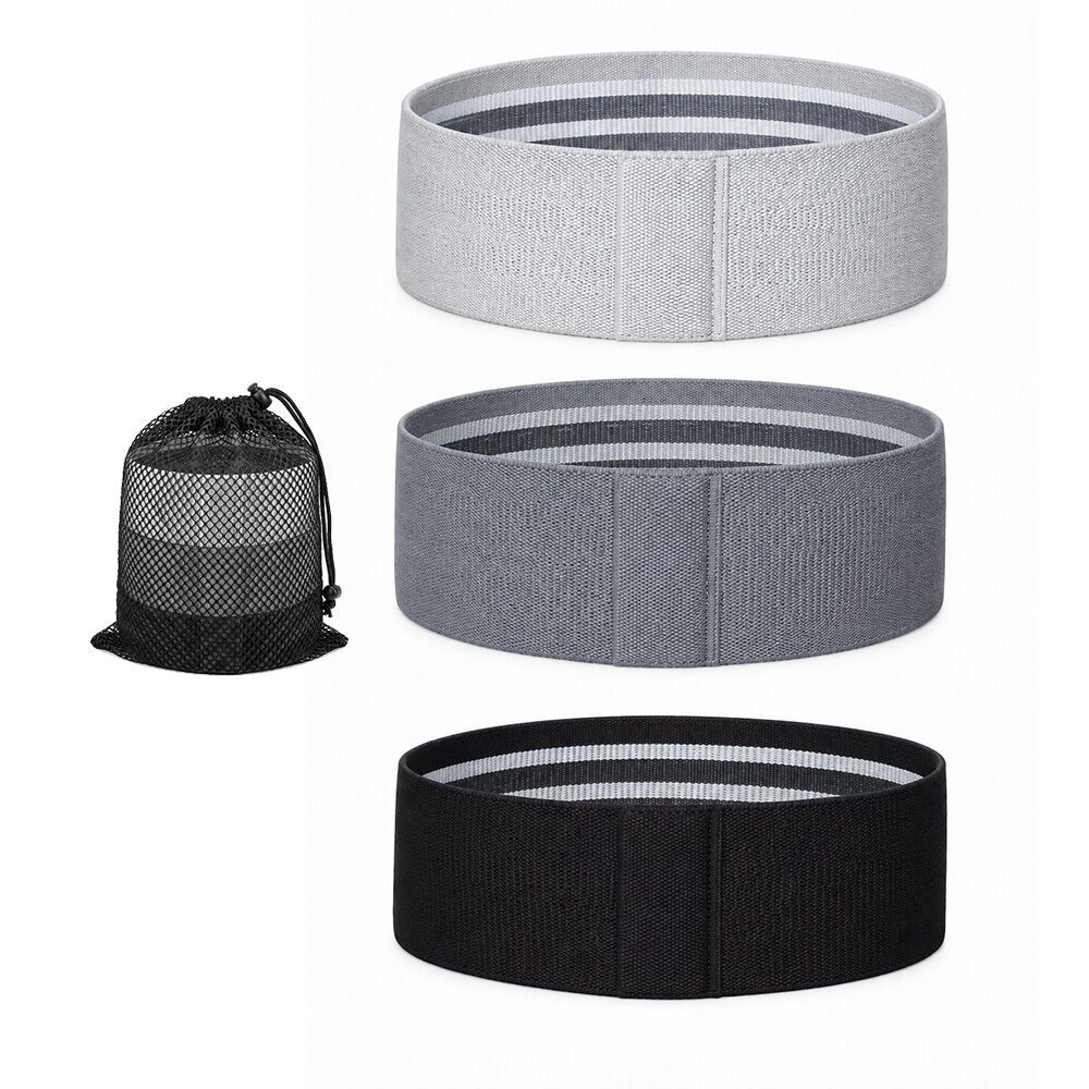 PROFLEX 3-Piece Hip Resistance Band with Storage Bag, Grey, Dark Grey, Black Pack