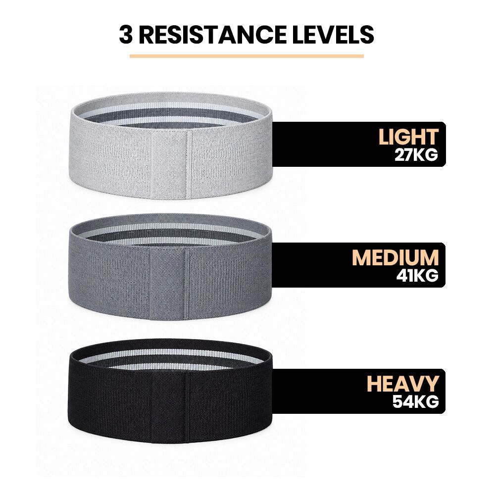 PROFLEX 3-Piece Hip Resistance Band with Storage Bag, Grey, Dark Grey, Black Pack