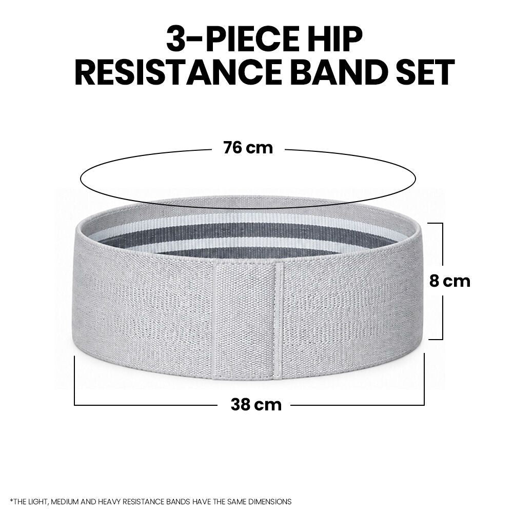 PROFLEX 3-Piece Hip Resistance Band with Storage Bag, Grey, Dark Grey, Black Pack