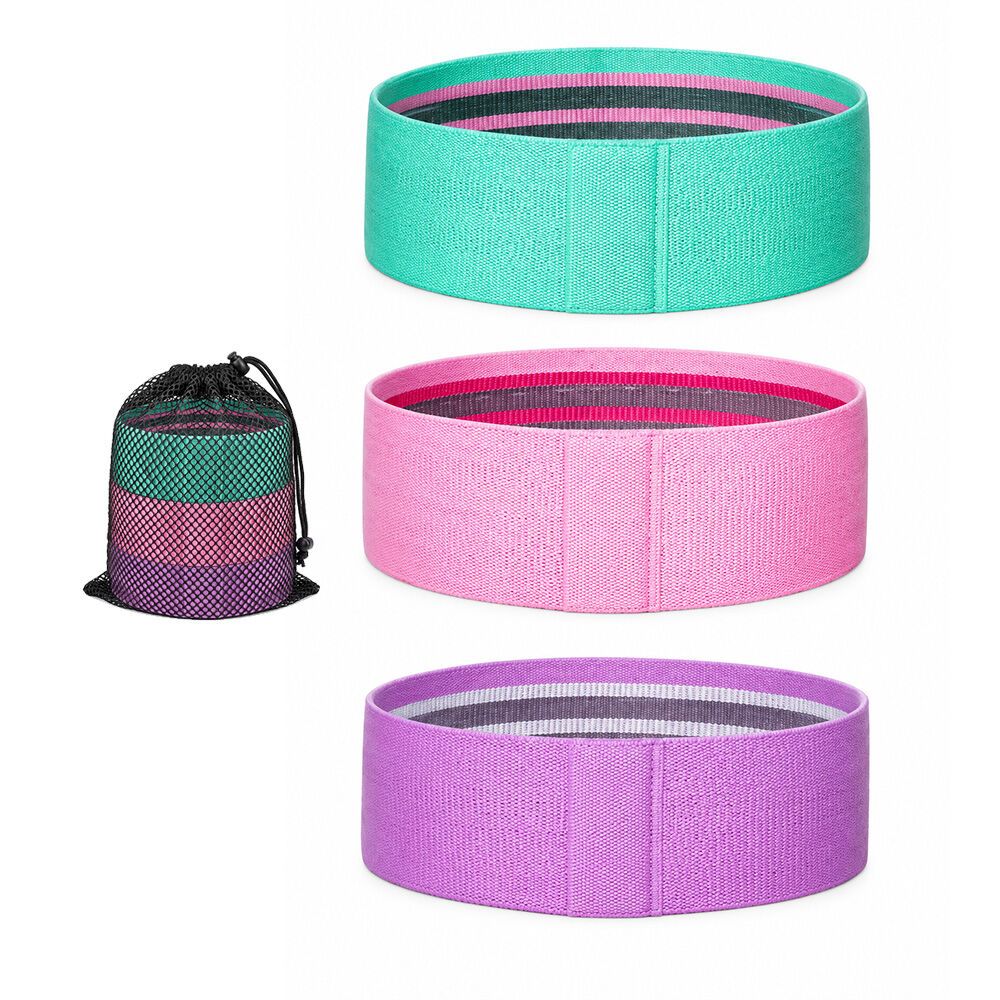PROFLEX 3-Piece Hip Resistance Band with Storage Bag, Green, Pink, Purple Pack